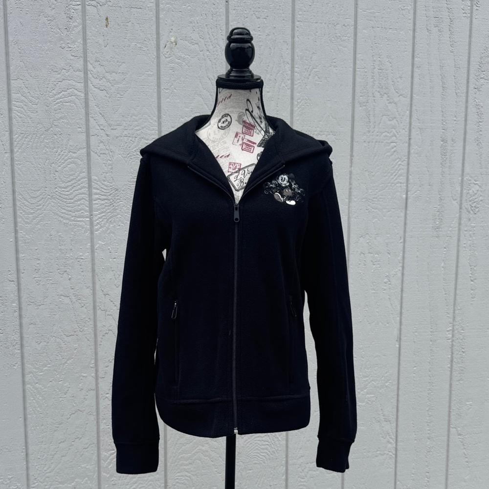 Disneyland Black Zip-Up Hoodie with Embroidered Mickey Mouse